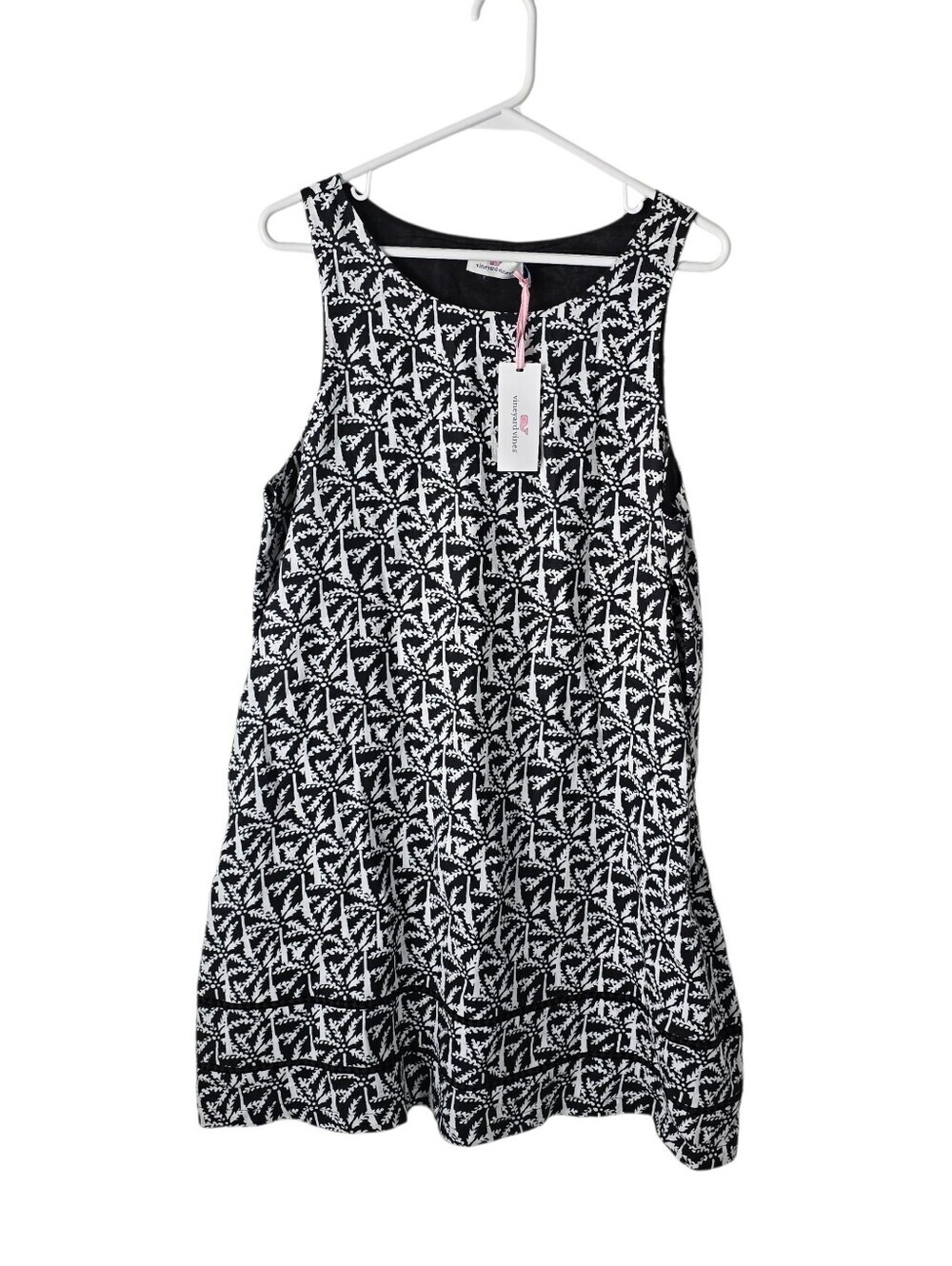 New Vineyard Vines Allover Palm Cisco Swing Linen Dress 14 Jet Black